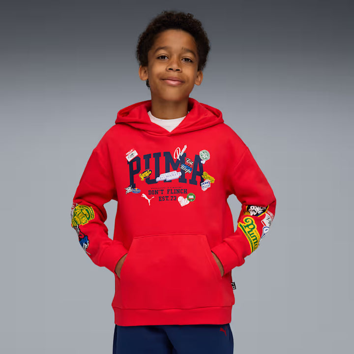 688980 - Felpe - Con Cappuccio - PUMA - Hoodie - Grafica Multipla - Patch Multicolore - Dinamica - Look Casual