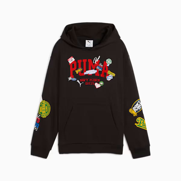 688980 - Felpe - Con Cappuccio - PUMA - Hoodie - Grafica Multipla - Patch Multicolore - Dinamica - Look Casual