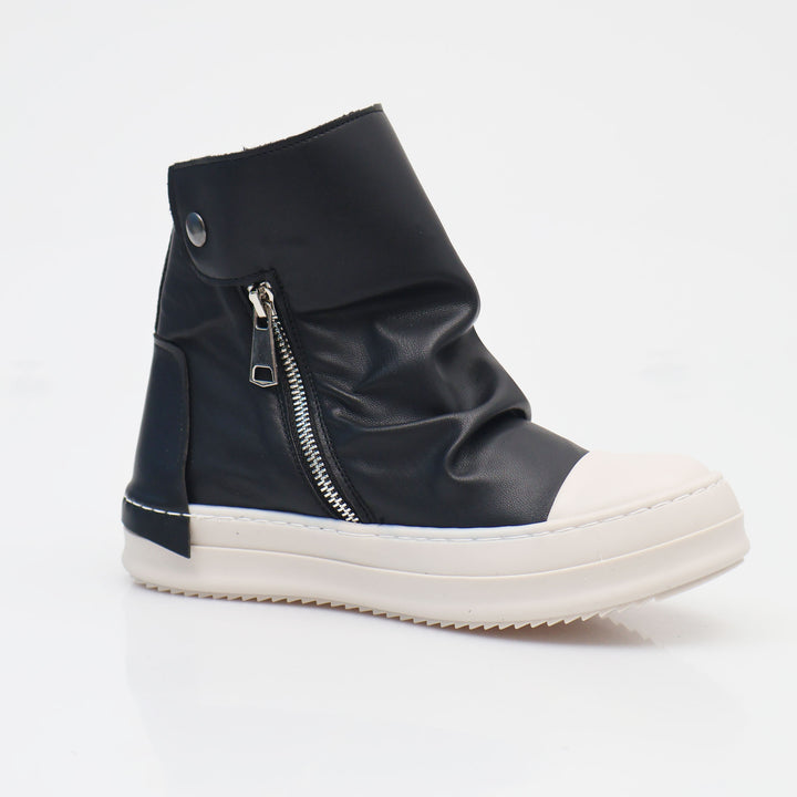 PAIN - Scarpe - Stivaletto - THEATER - HIGH-TOP - PELLE NERA - Fold Over - Zip - Streetwear - Abbigliamento - Autunno/Inverno 2025
