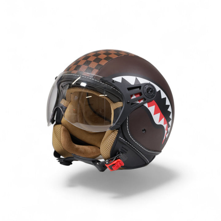 OP01BROWN - Helmets - Sprayground - Unisex - JET SHARKS IN PARIS HELMET - Brown - Biker Look - All-Over - Streetwear - Accessory