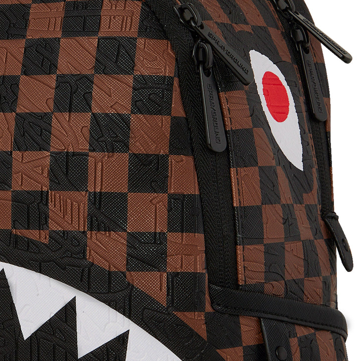 910B8233NSZ - Zaini - Sprayground - Unisex -  CHECK 2 EMBOSS SAVAGE BACKPACK - Marrone & Nero - Grafica A Scacchiera - Shark Mouth - Stash Pocket - Accessorio