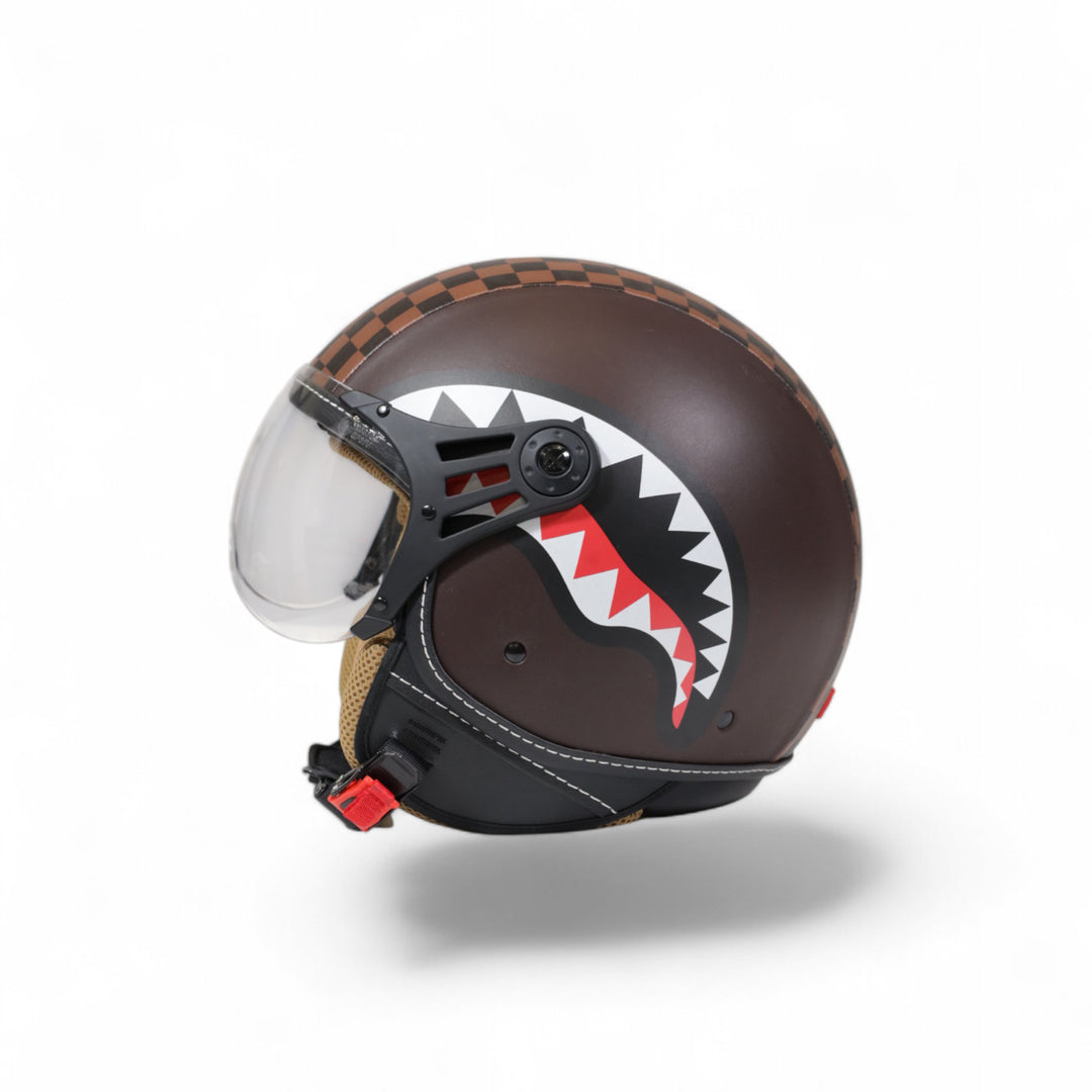 OP01BROWN - Helmets - Sprayground - Unisex - JET SHARKS IN PARIS HELMET - Brown - Biker Look - All-Over - Streetwear - Accessory