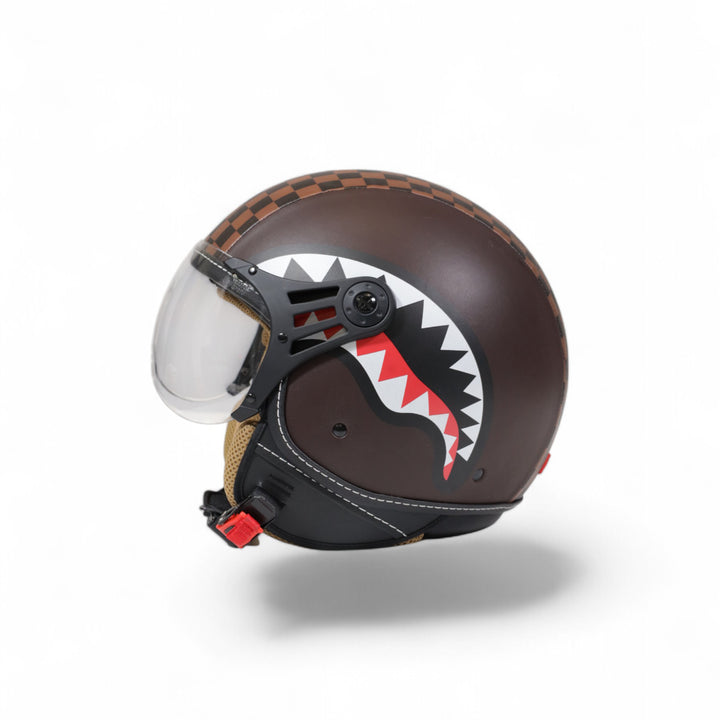 OP01BROWN - Helmets - Sprayground - Unisex - JET SHARKS IN PARIS HELMET - Brown - Biker Look - All-Over - Streetwear - Accessory