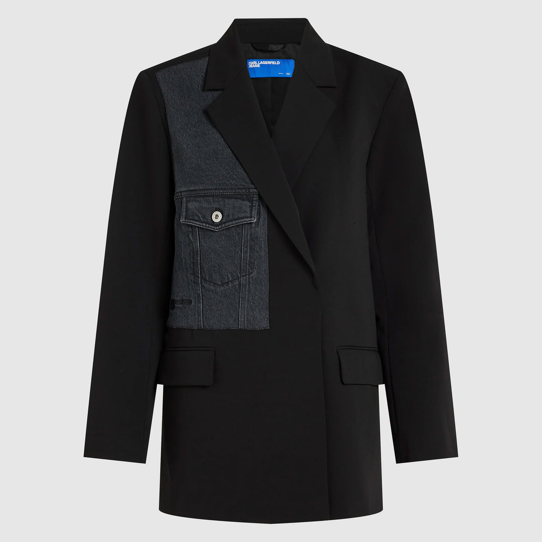BLAZER MIXED DENIM KARL LAGERFELD JEANS BLACK AND BLUE KLB1W14026