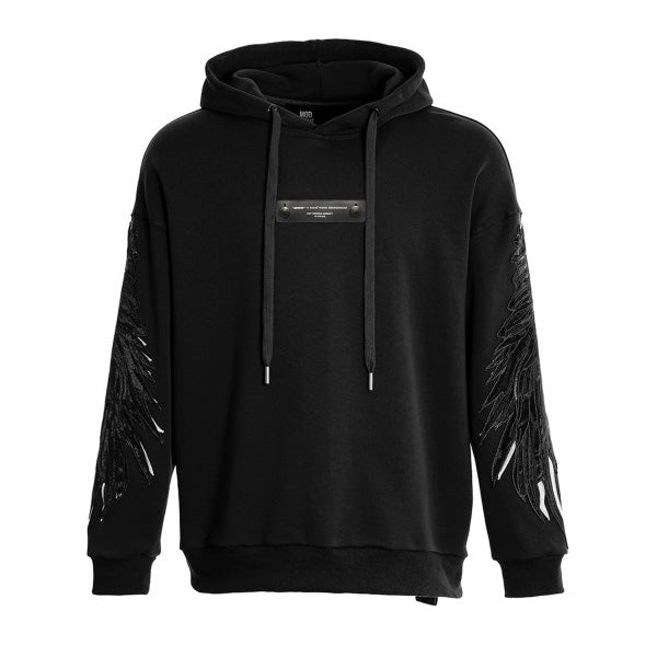 MW093060100 - Felpe - MWM - Uomo - Nera - Stampa Minimal - Versatile/Casual - Con Cappuccio Hoodie - Design Minimalista - Look Urbano/Versatile - Abbigliamento - Autunno/Inverno