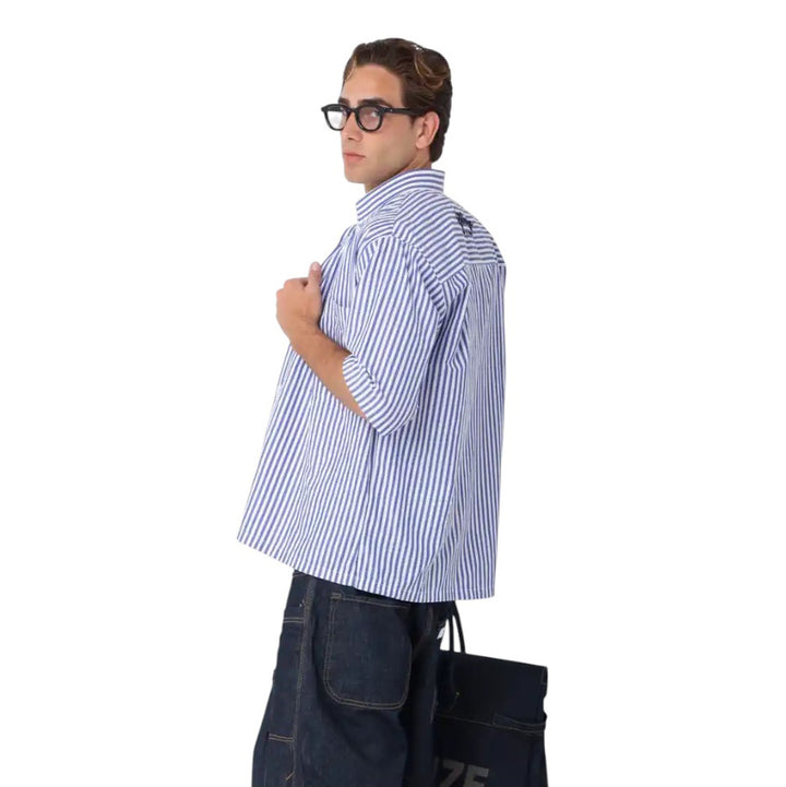 CAMICIA UOMO G2 FIRENZE A RIGHE BIANCHE E BLU MANICA A 3/4