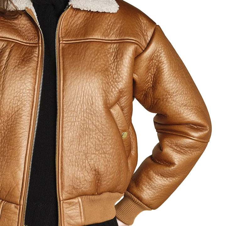 F258007 - Giacche - ALPHA INDUSTRIES GIACCA BOMBER CROP DONNA – CON COLLARE PELLICCIA – MARRONE/NERO