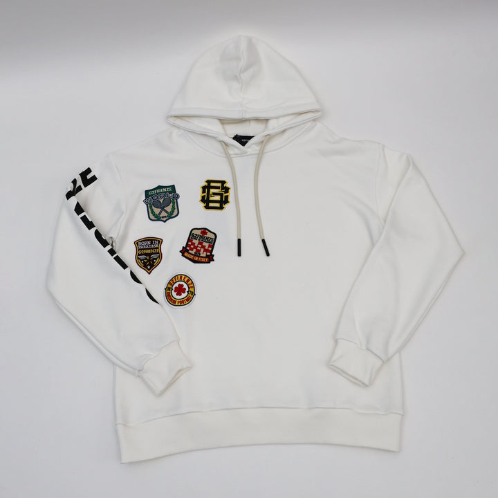 RACING - Felpe - Uomo - G2 FIRENZE - Con Cappuccio - Bianca & Nera - Toppe Decorative - Grafiche Dinamiche - Morbido Tessuto Felpato - Look Casual - Motorsport - Streetwear - Abbigliamento Autunno Inverno