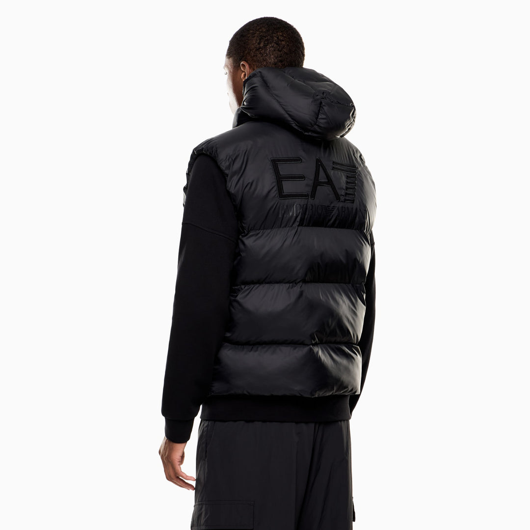 7M000693 AF15956 - GILET UOMO IMBOTTITO CON CAPPUCCIO EA7 EMPORIO ARMANI TESSUTO TECNICO NERO & BEIGE