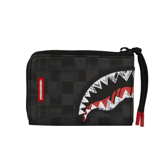 PORTAFOGLIO SPRAYGROUND UNFINISHED SHARK PVC NERO GRIGIO SCACCHI 910W8230NSZ