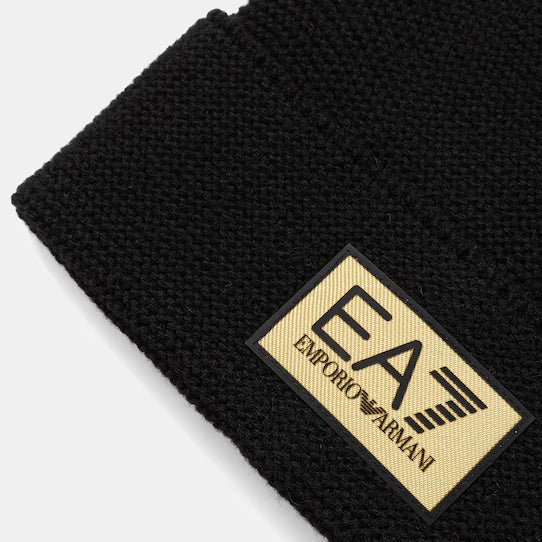 7X000247 AF18021 - Cappelli - Uomo - EMPORIO ARMANI - Berretto Beanie - Nero & Beige - Lana Vergine - Design Minimalista - Con Risvolto - Versatile - Accessorio Invernale