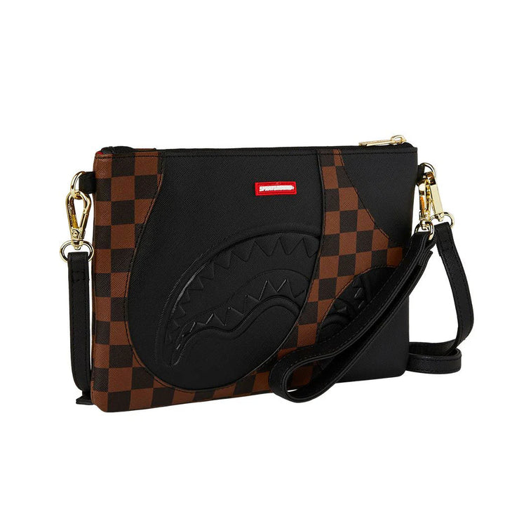 910B8283NSZ - Borse - Unisex - Sprayground - Pochette - SHARKPOLOGY BROWN CROSSBODY BAG - Marrone & Nero - Iconografia Rivisitata - Per Telefono Portafoglio & Chiavi - Street Luxury - Accessorio