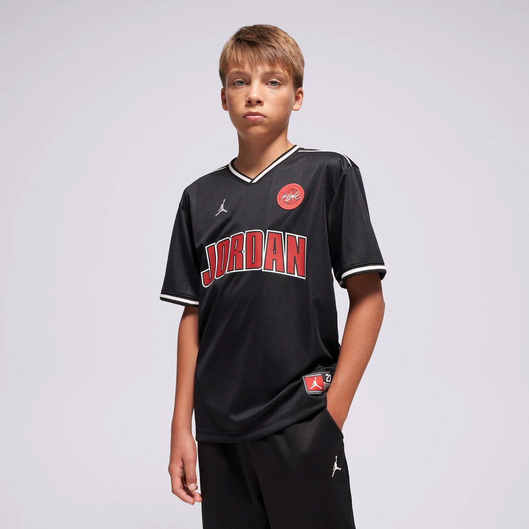 95F217 - T-Shirt e Polo - JORDAN Flight Jersey - Design Black & Red - JUMPMAN - Stile Basket - Maglia Calcio- Nera