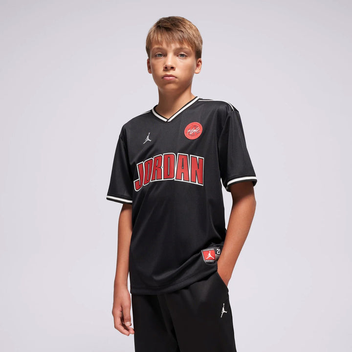 95F217 - T-Shirt e Polo - JORDAN Flight Jersey - Design Black & Red - JUMPMAN - Stile Basket - Maglia Calcio- Nera
