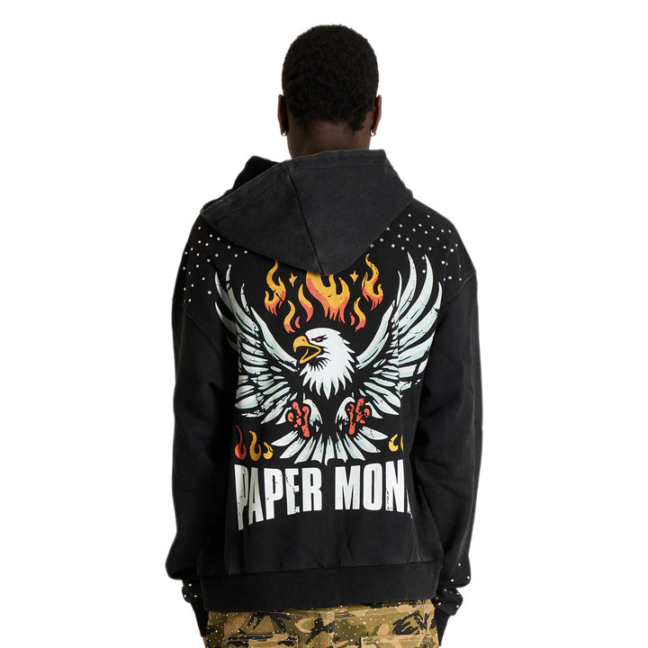 FELPA UOMO PAPER MONEY CON CAPPUCCIO E ZIP STRASS E BORCHIE