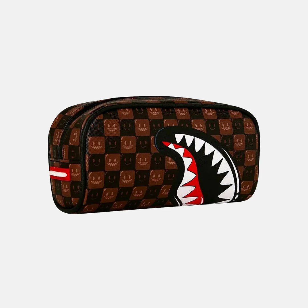 ASTUCCIO POCHETTE UNISEX SPRAYGROUND SHARKS IN PARIS WTF BUBBLE BROWN CHECK
