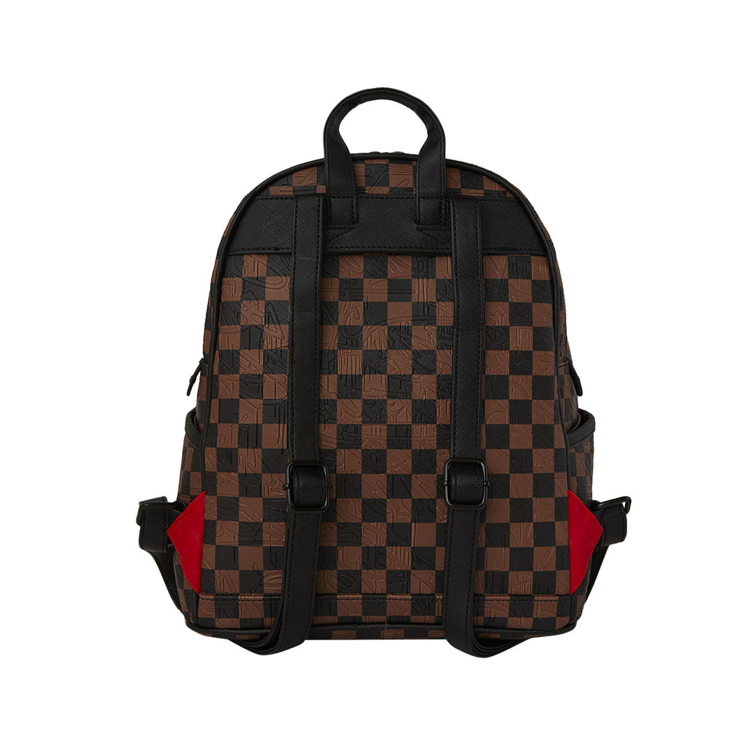 910B8233NSZ - Zaini - Sprayground - Unisex -  CHECK 2 EMBOSS SAVAGE BACKPACK - Marrone & Nero - Grafica A Scacchiera - Shark Mouth - Stash Pocket - Accessorio