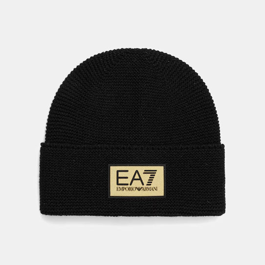 7X000247 AF18021 - Cappelli - Uomo - EMPORIO ARMANI - Berretto Beanie - Nero & Beige - Lana Vergine - Design Minimalista - Con Risvolto - Versatile - Accessorio Invernale
