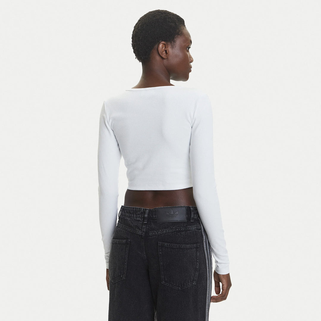 WOMEN'S ADIDAS ORIGINALS ESSENTIALS RIBBED CROP LONG SLEEVE T-SHIRT JC9011