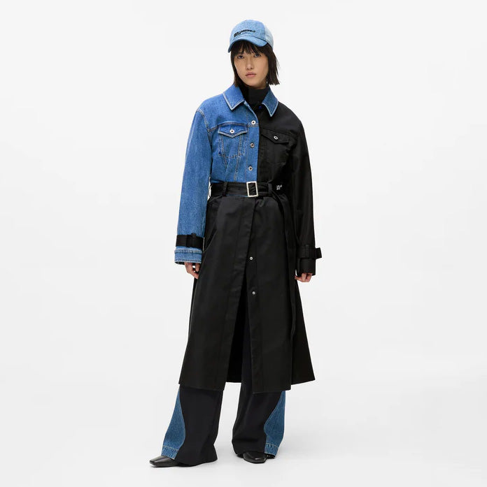 TRENCH MIXED MATERIAL KARL LAGERFELD JEANS ASYMMETRIC BLUE BLACK KLB1W15028