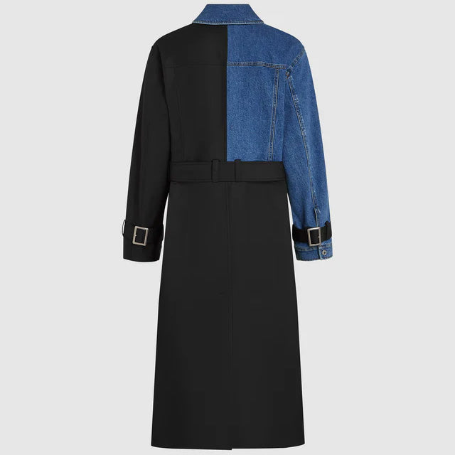 TRENCH MIXED MATERIAL KARL LAGERFELD JEANS ASYMMETRIC BLUE BLACK KLB1W15028