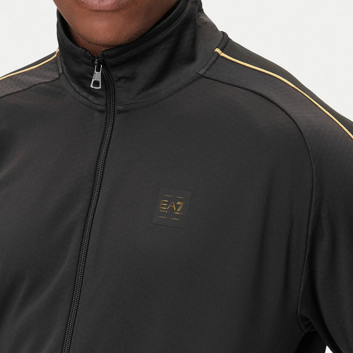FELPA UOMO EA7 EMPORIO ARMANI TRAIN SOCCER NERA STRISCE ORO ZIP 7M000620