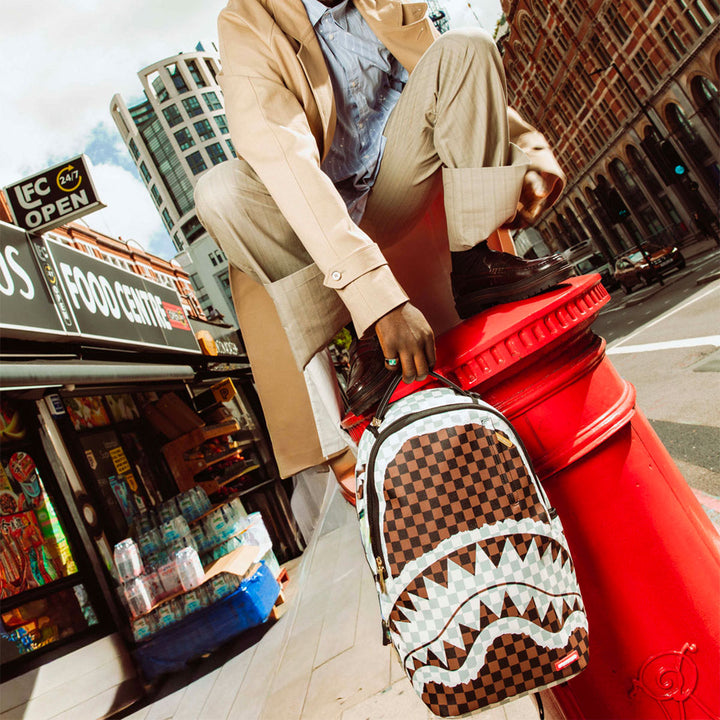 ZAINO BACKPACK SPRAYGROUND CREAM AND BROWN TEAR CHECK PELLE VEGANA 910B8290NSZ