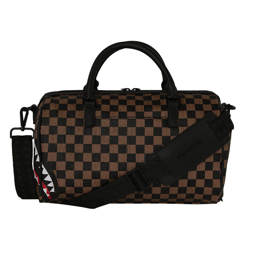 910D8236NSZ - Borse - Sprayground - Borsone - MINI DUFFLE SPRAYGROUND CHECK 2 EMBOSS - Ecopelle - Marrone & Nero - Grafica A Scacchiera - Accessorio