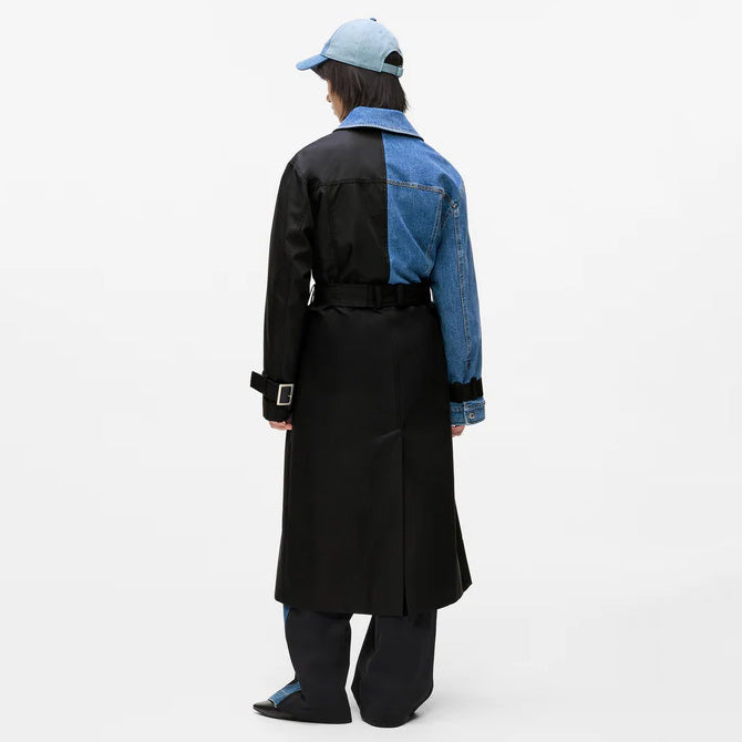 TRENCH MIXED MATERIAL KARL LAGERFELD JEANS ASYMMETRIC BLUE BLACK KLB1W15028