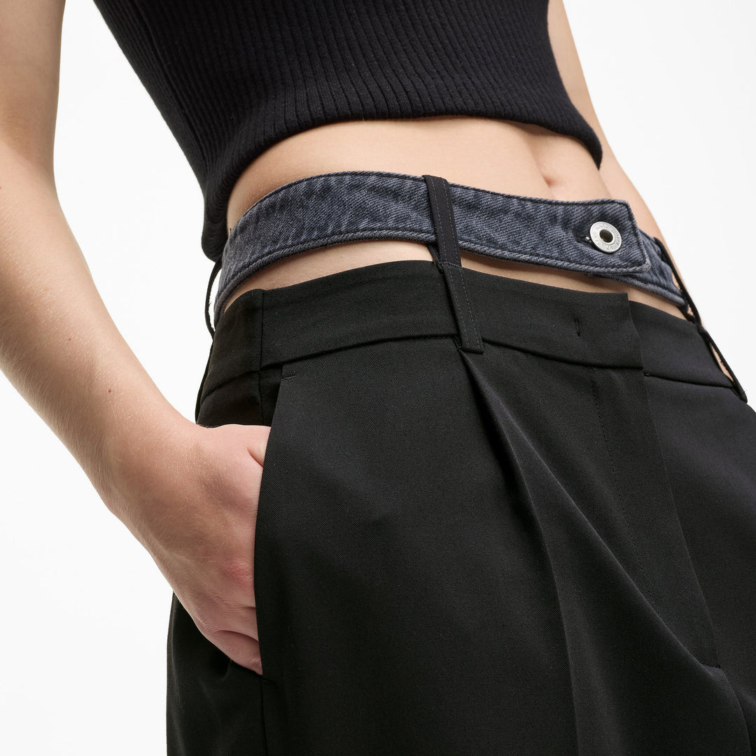 PANTALONI MIXED MATERIAL KARL LAGERFELD JEANS WASHED BLACK KLB1W10085 B1W10085