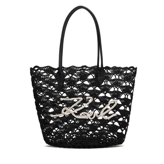 KARL LAGERFELD K/SIGNATURE BLACK CROCHET BEACH BAG KHB1W46094 B1W46094