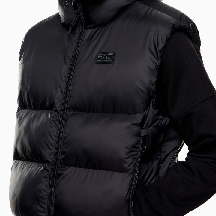 7M000693 AF15956 - GILET UOMO IMBOTTITO CON CAPPUCCIO EA7 EMPORIO ARMANI TESSUTO TECNICO NERO & BEIGE