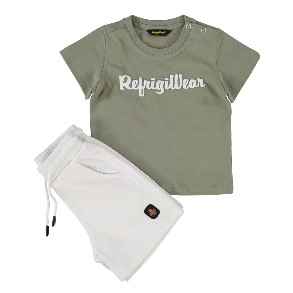 COMPLETINO REFRIGIWEAR T-SHIRT SALVIA E SHORTS BIANCHI