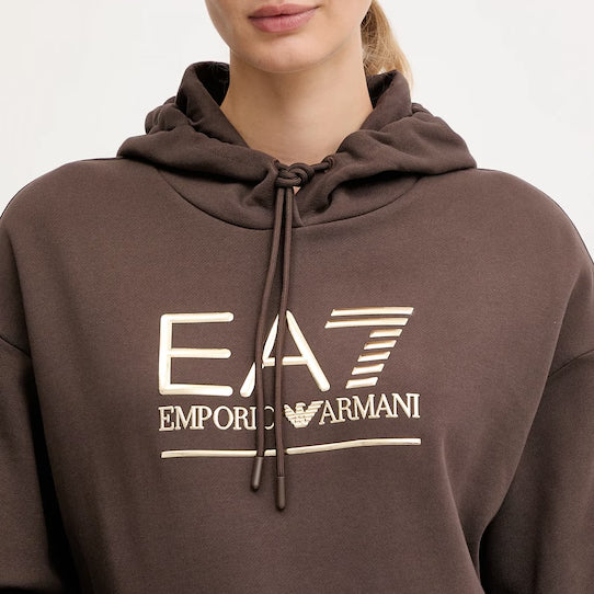 7W000422 AF10377 - FELPA CON CAPPUCCIO EA7 EMPORIO ARMANI DONNA MARRONE