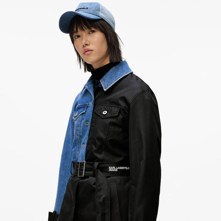 TRENCH MIXED MATERIAL KARL LAGERFELD JEANS ASYMMETRIC BLUE BLACK KLB1W15028