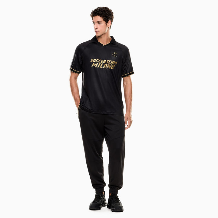 7M000622 AF17089 PANTALONI JOGGER UOMO EA7 SOCCER IN TESSUTO TECNICO NERO E ORO