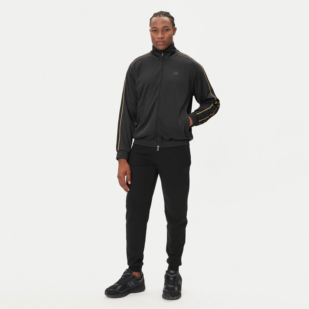 FELPA UOMO EA7 EMPORIO ARMANI TRAIN SOCCER NERA STRISCE ORO ZIP 7M000620