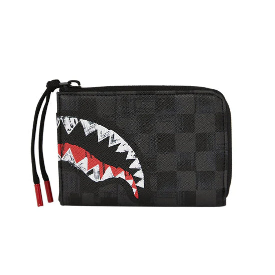 PORTAFOGLIO SPRAYGROUND UNFINISHED SHARK PVC NERO GRIGIO SCACCHI 910W8230NSZ