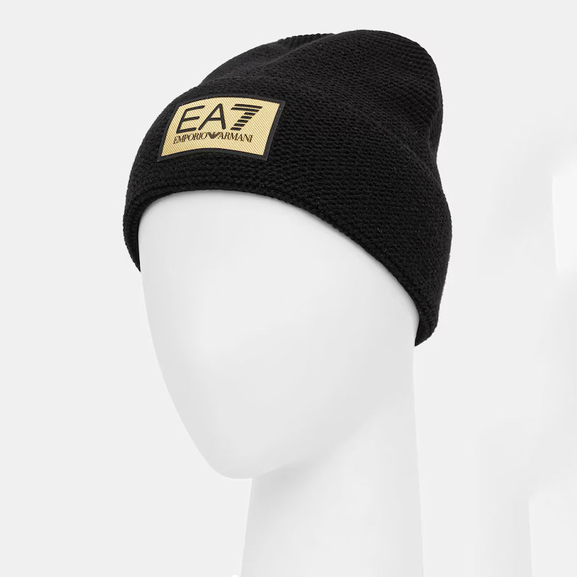 7X000247 AF18021 - Cappelli - Uomo - EMPORIO ARMANI - Berretto Beanie - Nero & Beige - Lana Vergine - Design Minimalista - Con Risvolto - Versatile - Accessorio Invernale