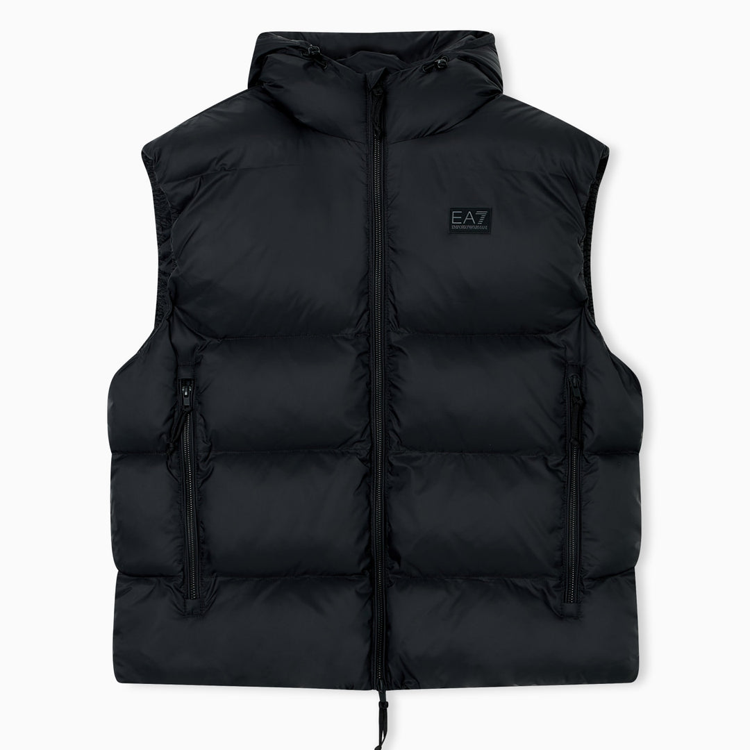 7M000693 AF15956 - GILET UOMO IMBOTTITO CON CAPPUCCIO EA7 EMPORIO ARMANI TESSUTO TECNICO NERO & BEIGE