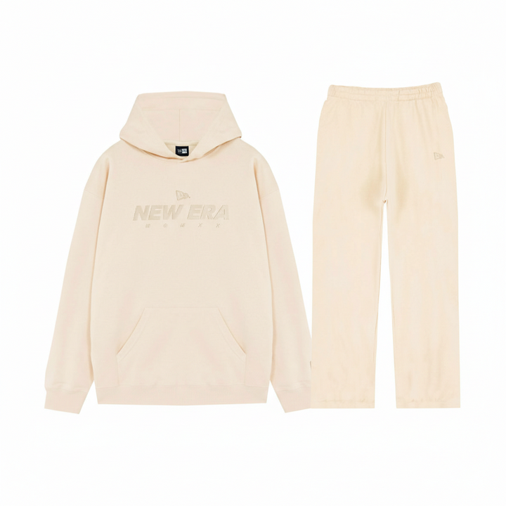 SET COMPLETO NEW ERA BEIGE: FELPA CON CAPPUCCIO E PANTALONI (Non vendibili singolarmente - Stessa Taglia)