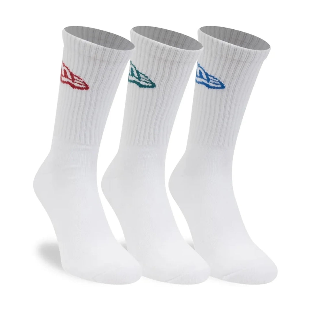 CALZE NEW ERA FLAG LOGO 3 PACK CREW SOCKS WHITE