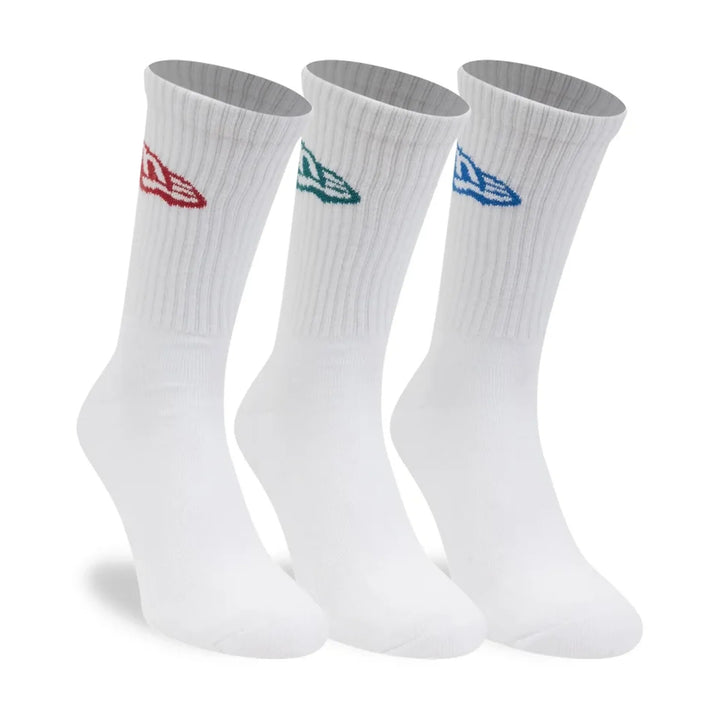 CALZE NEW ERA FLAG LOGO 3 PACK CREW SOCKS WHITE