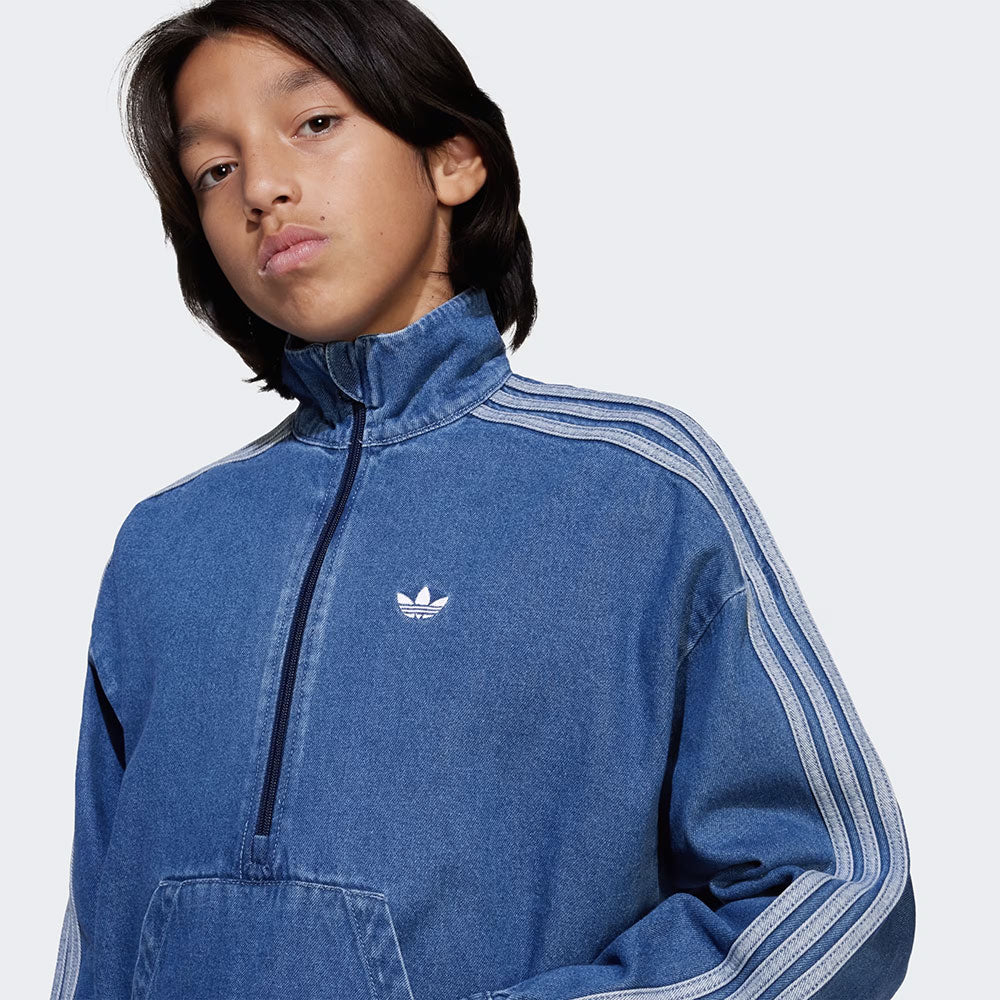 JC7878 - Tute - Bambini - Adidas - ORIGINALS DENIM TRACKSUIT - GIACCA HALF-ZIP E PANTALONI JEANS - Iconica Rivisitazione - Denim Blu - Crop Oversize