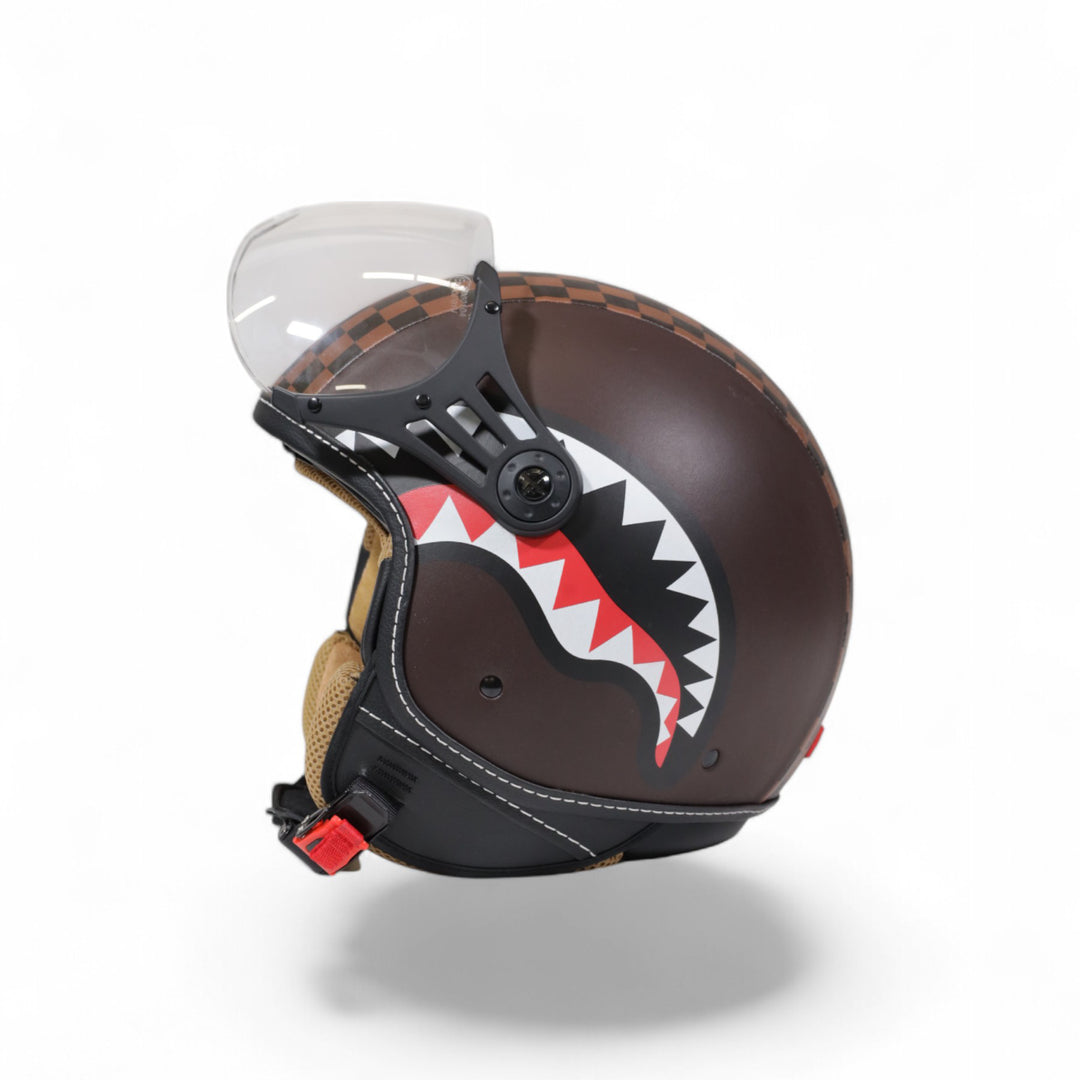 OP01BROWN - Helmets - Sprayground - Unisex - JET SHARKS IN PARIS HELMET - Brown - Biker Look - All-Over - Streetwear - Accessory