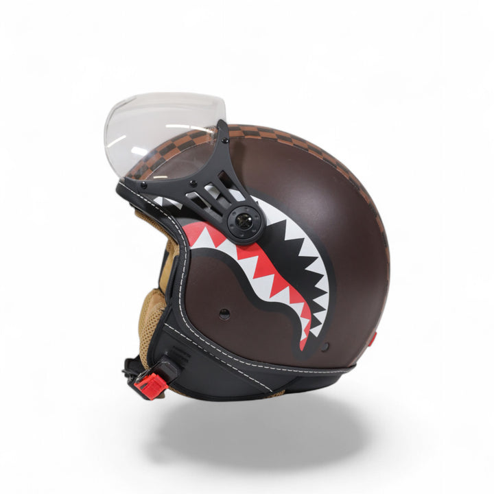 OP01BROWN - Helmets - Sprayground - Unisex - JET SHARKS IN PARIS HELMET - Brown - Biker Look - All-Over - Streetwear - Accessory