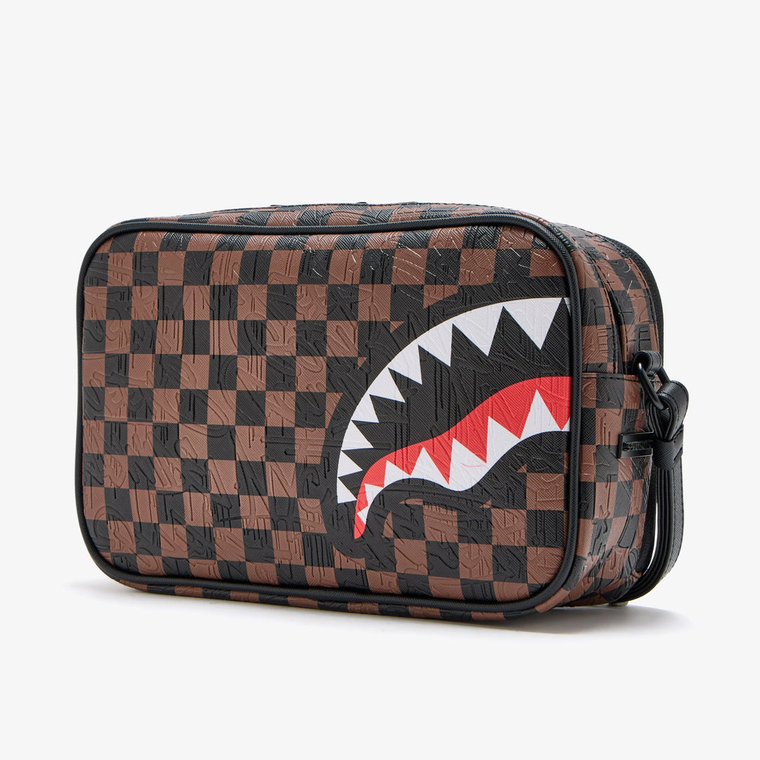 POCHETTE BEAUTY CASE SPRAYGROUND CHECK 2 EMBOSS TOILETRY BAG MARRONE NERO 910B8238NSZ