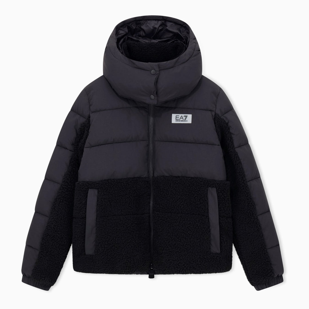 7W000656 AF16076 - GIACCA DONNA IMBOTTITA EA7 EMPORIO ARMANI NERA CON DETTAGLI TEDDY