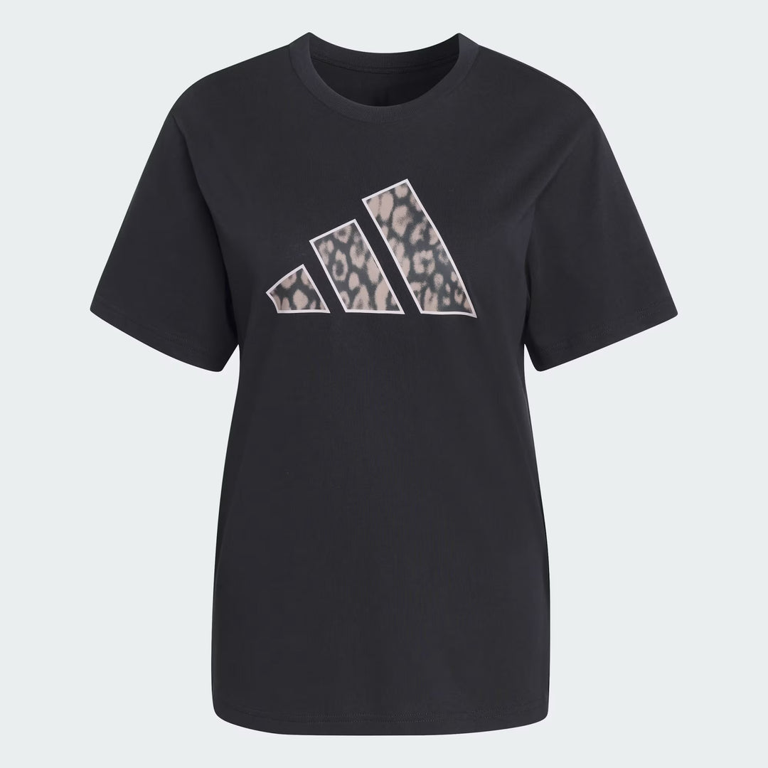 T-SHIRT ADIDAS ANIMAL GRAPHIC KB7142 DONNA NERO CON LOGO ANIMALIER