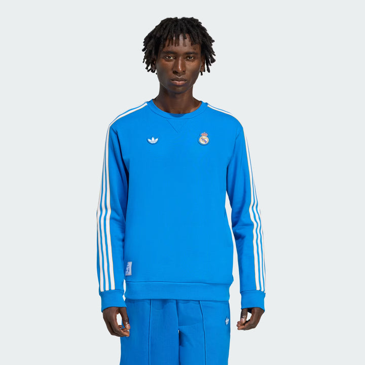 FELPA GIROCOLLO ADIDAS ORIGINALS REAL MADRID TERRACE ICONS BLU BIRD JN3066